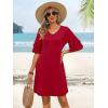 image:imageANRABESS Womens Summer Dresses 2026 Ruffle Sleeve V Neck Casual A Line Tshirt Mini Dress Beach Vacation Clothes with PocketsRed