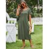 image:imageANRABESS Womens Summer Midi Dress Short Sleeve Button Up Crewneck Casual 2026 Beach Vacation Loose Dresses with PocketsArmy Green