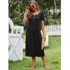 image:imageANRABESS Womens Summer Midi Dress Short Sleeve Button Up Crewneck Casual 2026 Beach Vacation Loose Dresses with PocketsBlack