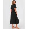 image:imageANRABESS Womens Summer Midi Dress Short Sleeve Button Up Crewneck Casual 2026 Beach Vacation Loose Dresses with PocketsBlack