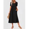 image:imageANRABESS Womens Summer Midi Dress Short Sleeve Button Up Crewneck Casual 2026 Beach Vacation Loose Dresses with PocketsBlack