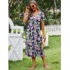 image:imageANRABESS Womens Summer Midi Dress Short Sleeve Button Up Crewneck Casual 2026 Beach Vacation Loose Dresses with PocketsFloral Pink Green
