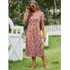 image:imageANRABESS Womens Summer Midi Dress Short Sleeve Button Up Crewneck Casual 2026 Beach Vacation Loose Dresses with PocketsFloral Red Rose