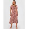 image:imageANRABESS Womens Summer Midi Dress Short Sleeve Button Up Crewneck Casual 2026 Beach Vacation Loose Dresses with PocketsFloral Red Rose