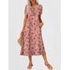 image:imageANRABESS Womens Summer Midi Dress Short Sleeve Button Up Crewneck Casual 2026 Beach Vacation Loose Dresses with PocketsFloral Red Rose