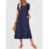 image:imageANRABESS Womens Summer Midi Dress Short Sleeve Button Up Crewneck Casual 2026 Beach Vacation Loose Dresses with PocketsNavy Blue