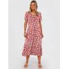 image:imageANRABESS Womens Summer Midi Dress Short Sleeve Button Up Crewneck Casual 2026 Beach Vacation Loose Dresses with PocketsRed White Print