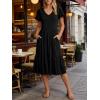 image:imageANRABESS Womens Summer Midi Dresses Casual V Neck Short Sleeve A Line Floral Flowy Tiered Beach Vacation Dress with PocketsBlack