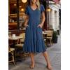 image:imageANRABESS Womens Summer Midi Dresses Casual V Neck Short Sleeve A Line Floral Flowy Tiered Beach Vacation Dress with PocketsBlue