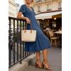 image:imageANRABESS Womens Summer Midi Dresses Casual V Neck Short Sleeve A Line Floral Flowy Tiered Beach Vacation Dress with PocketsBlue