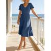 image:imageANRABESS Womens Summer Midi Dresses Casual V Neck Short Sleeve A Line Floral Flowy Tiered Beach Vacation Dress with PocketsBlue
