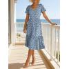 image:imageANRABESS Womens Summer Midi Dresses Casual V Neck Short Sleeve A Line Floral Flowy Tiered Beach Vacation Dress with PocketsBlue White Floral