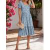 image:imageANRABESS Womens Summer Midi Dresses Casual V Neck Short Sleeve A Line Floral Flowy Tiered Beach Vacation Dress with PocketsBlue White Floral