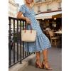 image:imageANRABESS Womens Summer Midi Dresses Casual V Neck Short Sleeve A Line Floral Flowy Tiered Beach Vacation Dress with PocketsBlue White Floral
