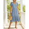 image:imageANRABESS Womens Summer Midi Dresses Casual V Neck Short Sleeve A Line Floral Flowy Tiered Beach Vacation Dress with PocketsBlue White Floral