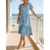 image:imageANRABESS Womens Summer Midi Dresses Casual V Neck Short Sleeve A Line Floral Flowy Tiered Beach Vacation Dress with PocketsBlue Yellow Floral