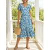 image:imageANRABESS Womens Summer Midi Dresses Casual V Neck Short Sleeve A Line Floral Flowy Tiered Beach Vacation Dress with PocketsBlue Yellow Floral