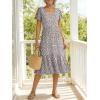 image:imageANRABESS Womens Summer Midi Dresses Casual V Neck Short Sleeve A Line Floral Flowy Tiered Beach Vacation Dress with PocketsKhaki Polka Dot