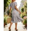 image:imageANRABESS Womens Summer Midi Dresses Casual V Neck Short Sleeve A Line Floral Flowy Tiered Beach Vacation Dress with PocketsKhaki Polka Dot