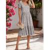 image:imageANRABESS Womens Summer Midi Dresses Casual V Neck Short Sleeve A Line Floral Flowy Tiered Beach Vacation Dress with PocketsKhaki Polka Dot