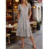image:imageANRABESS Womens Summer Midi Dresses Casual V Neck Short Sleeve A Line Floral Flowy Tiered Beach Vacation Dress with PocketsKhaki Polka Dot
