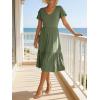 image:imageANRABESS Womens Summer Midi Dresses Casual V Neck Short Sleeve A Line Floral Flowy Tiered Beach Vacation Dress with PocketsOlive