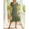 image:imageANRABESS Womens Summer Midi Dresses Casual V Neck Short Sleeve A Line Floral Flowy Tiered Beach Vacation Dress with PocketsOlive