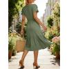 image:imageANRABESS Womens Summer Midi Dresses Casual V Neck Short Sleeve A Line Floral Flowy Tiered Beach Vacation Dress with PocketsOlive