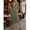 image:imageANRABESS Womens Summer Midi Dresses Casual V Neck Short Sleeve A Line Floral Flowy Tiered Beach Vacation Dress with PocketsOlive
