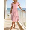 image:imageANRABESS Womens Summer Midi Dresses Casual V Neck Short Sleeve A Line Floral Flowy Tiered Beach Vacation Dress with PocketsPink White Dot