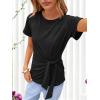 image:imageANRABESS Womens Tops Summer Short Sleeve Crewneck Tie Waist Shirts Dressy Casual Blouse Tee 2026 Business Work Trendy ClothesBlack