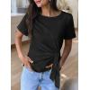 image:imageANRABESS Womens Tops Summer Short Sleeve Crewneck Tie Waist Shirts Dressy Casual Blouse Tee 2026 Business Work Trendy ClothesBlack
