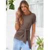 image:imageANRABESS Womens Tops Summer Short Sleeve Crewneck Tie Waist Shirts Dressy Casual Blouse Tee 2026 Business Work Trendy ClothesBrown