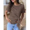 image:imageANRABESS Womens Tops Summer Short Sleeve Crewneck Tie Waist Shirts Dressy Casual Blouse Tee 2026 Business Work Trendy ClothesBrown