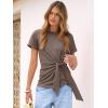 image:imageANRABESS Womens Tops Summer Short Sleeve Crewneck Tie Waist Shirts Dressy Casual Blouse Tee 2026 Business Work Trendy ClothesBrown