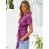 image:imageANRABESS Womens Tops Summer Short Sleeve Crewneck Tie Waist Shirts Dressy Casual Blouse Tee 2026 Business Work Trendy ClothesFuchsia