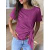 image:imageANRABESS Womens Tops Summer Short Sleeve Crewneck Tie Waist Shirts Dressy Casual Blouse Tee 2026 Business Work Trendy ClothesFuchsia
