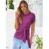 image:imageANRABESS Womens Tops Summer Short Sleeve Crewneck Tie Waist Shirts Dressy Casual Blouse Tee 2026 Business Work Trendy ClothesFuchsia