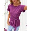 image:imageANRABESS Womens Tops Summer Short Sleeve Crewneck Tie Waist Shirts Dressy Casual Blouse Tee 2026 Business Work Trendy ClothesFuchsia