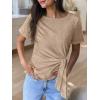 image:imageANRABESS Womens Tops Summer Short Sleeve Crewneck Tie Waist Shirts Dressy Casual Blouse Tee 2026 Business Work Trendy ClothesLight Tan