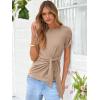image:imageANRABESS Womens Tops Summer Short Sleeve Crewneck Tie Waist Shirts Dressy Casual Blouse Tee 2026 Business Work Trendy ClothesLight Tan