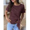 image:imageANRABESS Womens Tops Summer Short Sleeve Crewneck Tie Waist Shirts Dressy Casual Blouse Tee 2026 Business Work Trendy ClothesMaroon