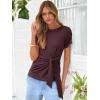 image:imageANRABESS Womens Tops Summer Short Sleeve Crewneck Tie Waist Shirts Dressy Casual Blouse Tee 2026 Business Work Trendy ClothesMaroon