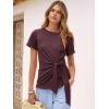 image:imageANRABESS Womens Tops Summer Short Sleeve Crewneck Tie Waist Shirts Dressy Casual Blouse Tee 2026 Business Work Trendy ClothesMaroon