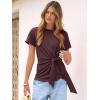 image:imageANRABESS Womens Tops Summer Short Sleeve Crewneck Tie Waist Shirts Dressy Casual Blouse Tee 2026 Business Work Trendy ClothesMaroon