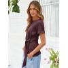 image:imageANRABESS Womens Tops Summer Short Sleeve Crewneck Tie Waist Shirts Dressy Casual Blouse Tee 2026 Business Work Trendy ClothesMaroon