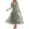 image:imageANRABESS Women Summer Floral Maxi Dress Short Sleeve Boho Flowy Tulle Beach Vacation Wedding Guest 2026 Party Long DressesDusty Olive Floral