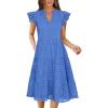 image:imageANRABESS Womens 2026 Summer Midi Dress Hollow Out Eyelet Ruffle Sleeve V Neck Casual Flowy Tiered Beach Vacation SundressBlue
