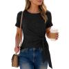 image:imageANRABESS Womens Tops Summer Short Sleeve Crewneck Tie Waist Shirts Dressy Casual Blouse Tee 2026 Business Work Trendy ClothesBlack