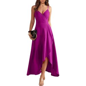 image:imageANRABESS Formal Dresses for Women Evening Party Cocktail Long Dress Split Elegant V Neck Wrap Ruffle Wedding Guest DressesFuchsia